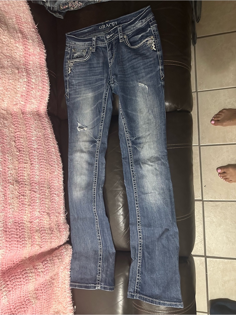 Grace Women's Bootcut Distressed Blue Jeans